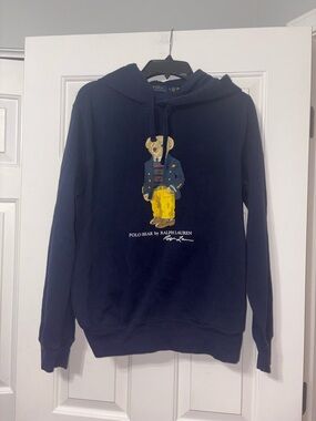 Ralph Lauren Navy Hoodie with Multicolor Polo Bear Graphic